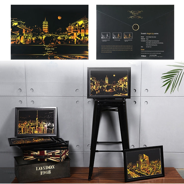 Bright City DIY Drawing Picture Wall Painting Scratch Card Golden Night View Paint Arts Paper Hand Painted Home Decoration Creative Handmade Gifts, Size:41*28.7cm, Dubai, Panorama London, Panorama Paris
