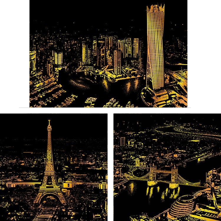 Bright City DIY Drawing Picture Wall Painting Scratch Card Golden Night View Paint Arts Paper Hand Painted Home Decoration Creative Handmade Gifts, Size:41*28.7cm, Dubai, Panorama London, Panorama Paris