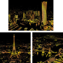 Load image into Gallery viewer, Bright City DIY Drawing Picture Wall Painting Scratch Card Golden Night View Paint Arts Paper Hand Painted Home Decoration Creative Handmade Gifts, Size:41*28.7cm, Dubai, Panorama London, Panorama Paris