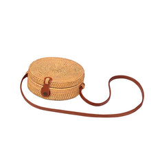 Load image into Gallery viewer, Autumn Rattan Handmade Rattan Bag  Vintage Art Beach Ladies Diagonal Bag, Size:20x20x8cm, Leather Buckle Bowknot Pattern