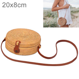 Autumn Rattan Handmade Rattan Bag  Vintage Art Beach Ladies Diagonal Bag, Size:20x20x8cm, Leather Buckle Bowknot Pattern