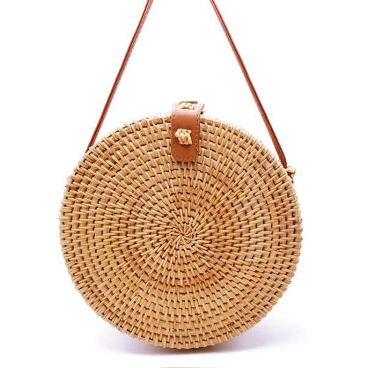 Autumn Rattan Handmade Rattan Bag  Vintage Art Beach Ladies Diagonal Bag, Size:20x20x8cm, Leather Buckle Bowknot Pattern
