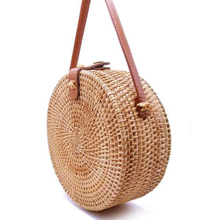 Autumn Rattan Handmade Rattan Bag  Vintage Art Beach Ladies Diagonal Bag, Size:20x20x8cm, Leather Buckle Bowknot Pattern