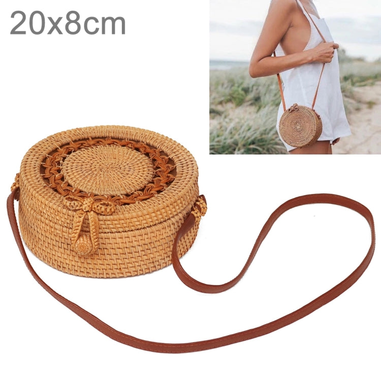 Autumn Rattan Handmade Rattan Bag  Vintage Art Beach Ladies Diagonal Bag, Size:20x20x8cm, Sunflower Pattern