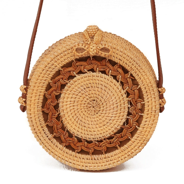 Autumn Rattan Handmade Rattan Bag  Vintage Art Beach Ladies Diagonal Bag, Size:20x20x8cm, Sunflower Pattern