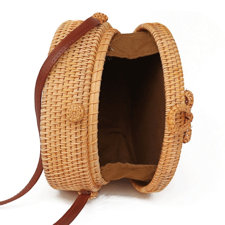 Autumn Rattan Handmade Rattan Bag  Vintage Art Beach Ladies Diagonal Bag, Size:20x20x8cm, Sunflower Pattern