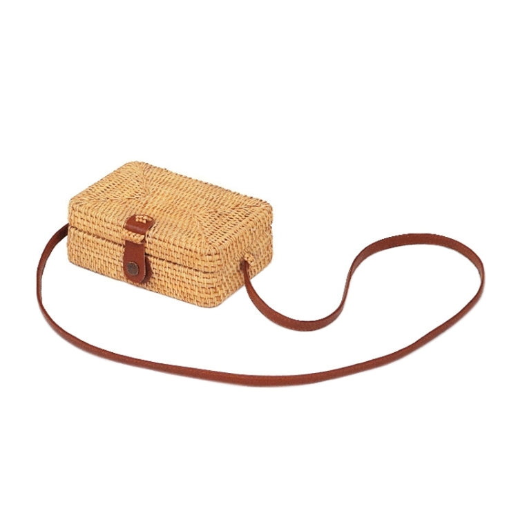 Autumn Rattan Handmade Rattan Bag  Vintage Art Beach Ladies Diagonal Bag, Size:19x13x7cm, Delicate Square