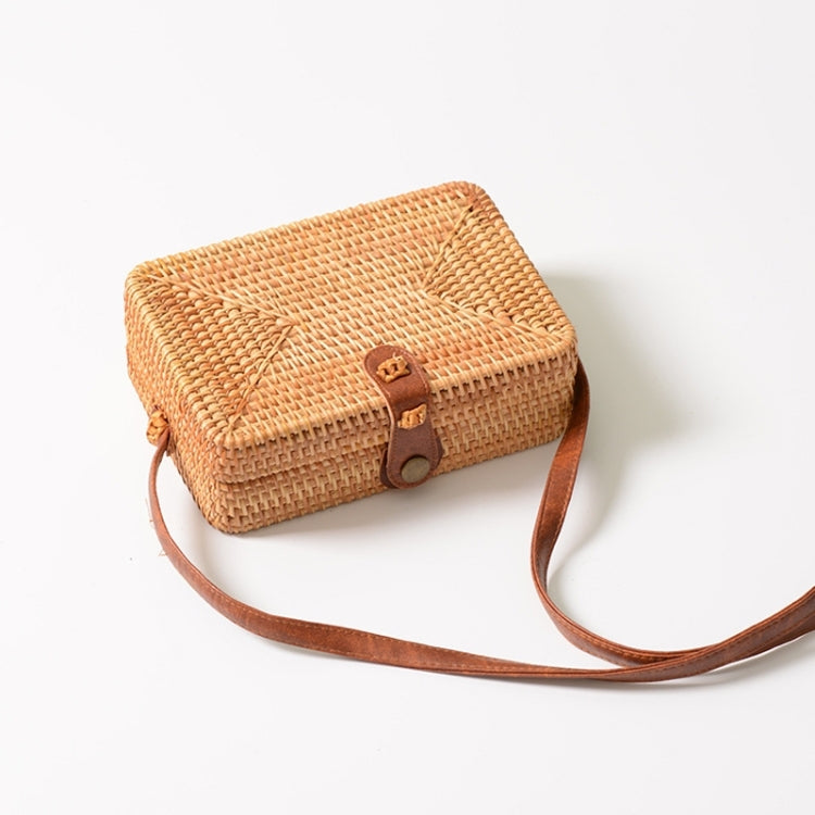Autumn Rattan Handmade Rattan Bag  Vintage Art Beach Ladies Diagonal Bag, Size:19x13x7cm, Delicate Square