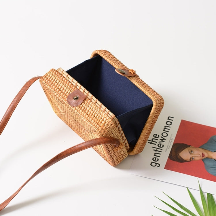 Autumn Rattan Handmade Rattan Bag  Vintage Art Beach Ladies Diagonal Bag, Size:19x13x7cm, Delicate Square
