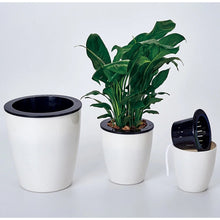 Load image into Gallery viewer, Lazy Flower Pots Automatic Water-absorbing Hydroponic Potted Plants Circular Resin Plastic Flower Pots Double-layer Design Self Watering Planter, Diameter: 13cm, Height: 13.7cm, Diameter: 13cm, Height: 13.7cm