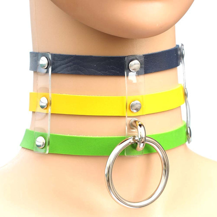 Harajuku Fashion Punk Gothic Rivets Collar Hand 3-rows Caged Leather Collar Necklace, (Green), (Red+Yellow+Red), (White+Dark Blue+Red), (Baby Blue), (Gold), (Baby Blue+White+Baby Blue), (Red+White+Green), (Dark Blue+White+Red), (Red+White+Red), (White)...
