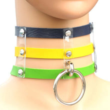 Load image into Gallery viewer, Harajuku Fashion Punk Gothic Rivets Collar Hand 3-rows Caged Leather Collar Necklace, (Green), (Red+Yellow+Red), (White+Dark Blue+Red), (Baby Blue), (Gold), (Baby Blue+White+Baby Blue), (Red+White+Green), (Dark Blue+White+Red), (Red+White+Red), (White)...