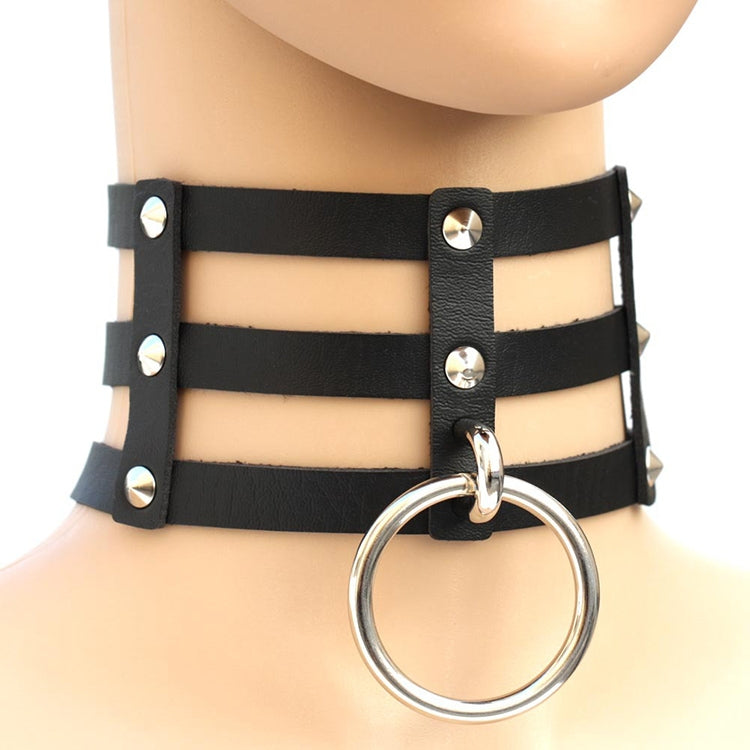 Harajuku Fashion Punk Gothic Rivets Collar Hand 3-rows Caged Leather Collar Necklace, (Green), (Red+Yellow+Red), (White+Dark Blue+Red), (Baby Blue), (Gold), (Baby Blue+White+Baby Blue), (Red+White+Green), (Dark Blue+White+Red), (Red+White+Red), (White)...