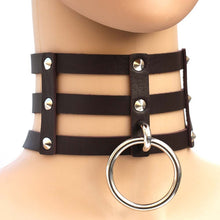Load image into Gallery viewer, Harajuku Fashion Punk Gothic Rivets Collar Hand 3-rows Caged Leather Collar Necklace, (Green), (Red+Yellow+Red), (White+Dark Blue+Red), (Baby Blue), (Gold), (Baby Blue+White+Baby Blue), (Red+White+Green), (Dark Blue+White+Red), (Red+White+Red), (White)...