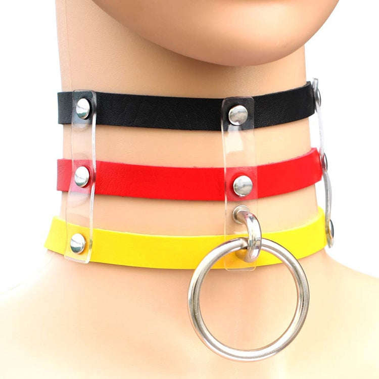 Harajuku Fashion Punk Gothic Rivets Collar Hand 3-rows Caged Leather Collar Necklace, (Green), (Red+Yellow+Red), (White+Dark Blue+Red), (Baby Blue), (Gold), (Baby Blue+White+Baby Blue), (Red+White+Green), (Dark Blue+White+Red), (Red+White+Red), (White)...