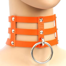 Load image into Gallery viewer, Harajuku Fashion Punk Gothic Rivets Collar Hand 3-rows Caged Leather Collar Necklace, (Green), (Red+Yellow+Red), (White+Dark Blue+Red), (Baby Blue), (Gold), (Baby Blue+White+Baby Blue), (Red+White+Green), (Dark Blue+White+Red), (Red+White+Red), (White)...