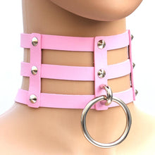 Load image into Gallery viewer, Harajuku Fashion Punk Gothic Rivets Collar Hand 3-rows Caged Leather Collar Necklace, (Green), (Red+Yellow+Red), (White+Dark Blue+Red), (Baby Blue), (Gold), (Baby Blue+White+Baby Blue), (Red+White+Green), (Dark Blue+White+Red), (Red+White+Red), (White)...