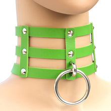 Load image into Gallery viewer, Harajuku Fashion Punk Gothic Rivets Collar Hand 3-rows Caged Leather Collar Necklace, (Green), (Red+Yellow+Red), (White+Dark Blue+Red), (Baby Blue), (Gold), (Baby Blue+White+Baby Blue), (Red+White+Green), (Dark Blue+White+Red), (Red+White+Red), (White)...