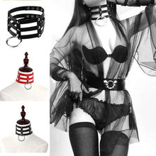 Load image into Gallery viewer, Harajuku Fashion Punk Gothic Rivets Collar Hand 3-rows Caged Leather Collar Necklace, (Green), (Red+Yellow+Red), (White+Dark Blue+Red), (Baby Blue), (Gold), (Baby Blue+White+Baby Blue), (Red+White+Green), (Dark Blue+White+Red), (Red+White+Red), (White)...
