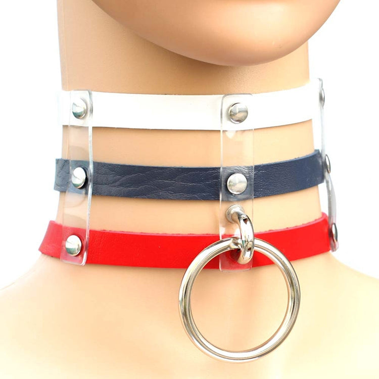 Harajuku Fashion Punk Gothic Rivets Collar Hand 3-rows Caged Leather Collar Necklace, (Green), (Red+Yellow+Red), (White+Dark Blue+Red), (Baby Blue), (Gold), (Baby Blue+White+Baby Blue), (Red+White+Green), (Dark Blue+White+Red), (Red+White+Red), (White)...