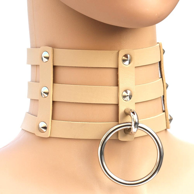 Harajuku Fashion Punk Gothic Rivets Collar Hand 3-rows Caged Leather Collar Necklace, (Green), (Red+Yellow+Red), (White+Dark Blue+Red), (Baby Blue), (Gold), (Baby Blue+White+Baby Blue), (Red+White+Green), (Dark Blue+White+Red), (Red+White+Red), (White)...
