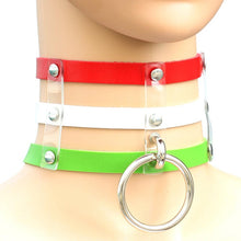 Load image into Gallery viewer, Harajuku Fashion Punk Gothic Rivets Collar Hand 3-rows Caged Leather Collar Necklace, (Green), (Red+Yellow+Red), (White+Dark Blue+Red), (Baby Blue), (Gold), (Baby Blue+White+Baby Blue), (Red+White+Green), (Dark Blue+White+Red), (Red+White+Red), (White)...