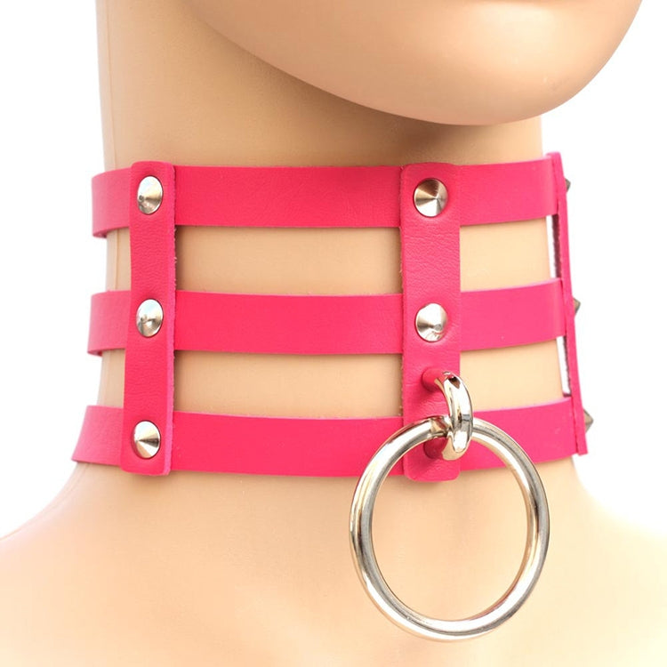 Harajuku Fashion Punk Gothic Rivets Collar Hand 3-rows Caged Leather Collar Necklace, (Green), (Red+Yellow+Red), (White+Dark Blue+Red), (Baby Blue), (Gold), (Baby Blue+White+Baby Blue), (Red+White+Green), (Dark Blue+White+Red), (Red+White+Red), (White)...