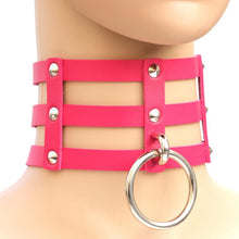 Load image into Gallery viewer, Harajuku Fashion Punk Gothic Rivets Collar Hand 3-rows Caged Leather Collar Necklace, (Green), (Red+Yellow+Red), (White+Dark Blue+Red), (Baby Blue), (Gold), (Baby Blue+White+Baby Blue), (Red+White+Green), (Dark Blue+White+Red), (Red+White+Red), (White)...