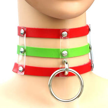 Load image into Gallery viewer, Harajuku Fashion Punk Gothic Rivets Collar Hand 3-rows Caged Leather Collar Necklace, (Green), (Red+Yellow+Red), (White+Dark Blue+Red), (Baby Blue), (Gold), (Baby Blue+White+Baby Blue), (Red+White+Green), (Dark Blue+White+Red), (Red+White+Red), (White)...