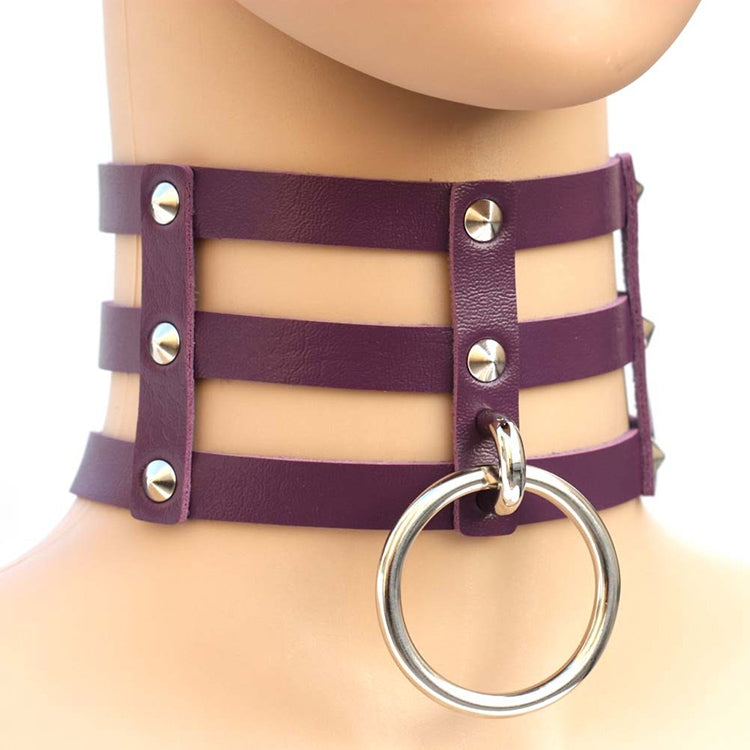 Harajuku Fashion Punk Gothic Rivets Collar Hand 3-rows Caged Leather Collar Necklace, (Green), (Red+Yellow+Red), (White+Dark Blue+Red), (Baby Blue), (Gold), (Baby Blue+White+Baby Blue), (Red+White+Green), (Dark Blue+White+Red), (Red+White+Red), (White)...