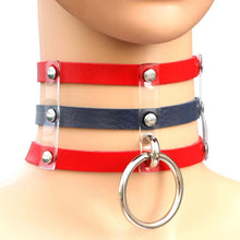 Load image into Gallery viewer, Harajuku Fashion Punk Gothic Rivets Collar Hand 3-rows Caged Leather Collar Necklace, (Green), (Red+Yellow+Red), (White+Dark Blue+Red), (Baby Blue), (Gold), (Baby Blue+White+Baby Blue), (Red+White+Green), (Dark Blue+White+Red), (Red+White+Red), (White)...
