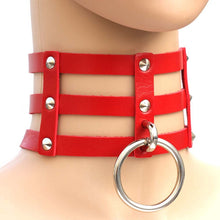 Load image into Gallery viewer, Harajuku Fashion Punk Gothic Rivets Collar Hand 3-rows Caged Leather Collar Necklace, (Green), (Red+Yellow+Red), (White+Dark Blue+Red), (Baby Blue), (Gold), (Baby Blue+White+Baby Blue), (Red+White+Green), (Dark Blue+White+Red), (Red+White+Red), (White)...
