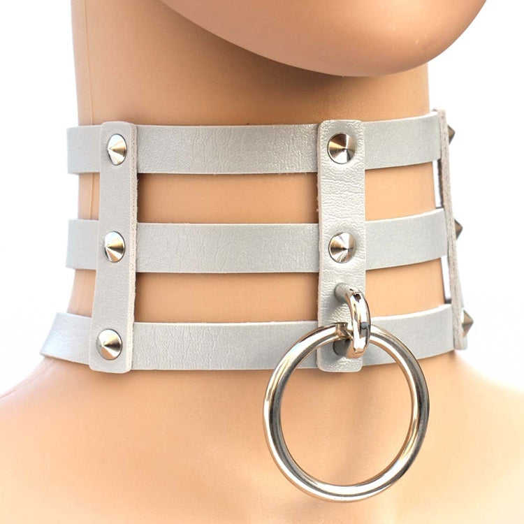 Harajuku Fashion Punk Gothic Rivets Collar Hand 3-rows Caged Leather Collar Necklace, (Green), (Red+Yellow+Red), (White+Dark Blue+Red), (Baby Blue), (Gold), (Baby Blue+White+Baby Blue), (Red+White+Green), (Dark Blue+White+Red), (Red+White+Red), (White)...