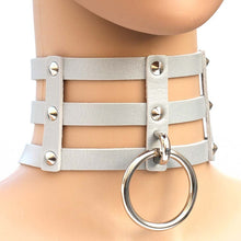 Load image into Gallery viewer, Harajuku Fashion Punk Gothic Rivets Collar Hand 3-rows Caged Leather Collar Necklace, (Green), (Red+Yellow+Red), (White+Dark Blue+Red), (Baby Blue), (Gold), (Baby Blue+White+Baby Blue), (Red+White+Green), (Dark Blue+White+Red), (Red+White+Red), (White)...