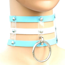 Load image into Gallery viewer, Harajuku Fashion Punk Gothic Rivets Collar Hand 3-rows Caged Leather Collar Necklace, (Green), (Red+Yellow+Red), (White+Dark Blue+Red), (Baby Blue), (Gold), (Baby Blue+White+Baby Blue), (Red+White+Green), (Dark Blue+White+Red), (Red+White+Red), (White)...