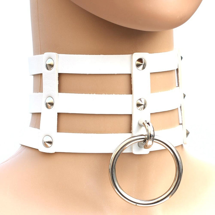 Harajuku Fashion Punk Gothic Rivets Collar Hand 3-rows Caged Leather Collar Necklace, (Green), (Red+Yellow+Red), (White+Dark Blue+Red), (Baby Blue), (Gold), (Baby Blue+White+Baby Blue), (Red+White+Green), (Dark Blue+White+Red), (Red+White+Red), (White)...