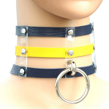 Load image into Gallery viewer, Harajuku Fashion Punk Gothic Rivets Collar Hand 3-rows Caged Leather Collar Necklace, (Green), (Red+Yellow+Red), (White+Dark Blue+Red), (Baby Blue), (Gold), (Baby Blue+White+Baby Blue), (Red+White+Green), (Dark Blue+White+Red), (Red+White+Red), (White)...