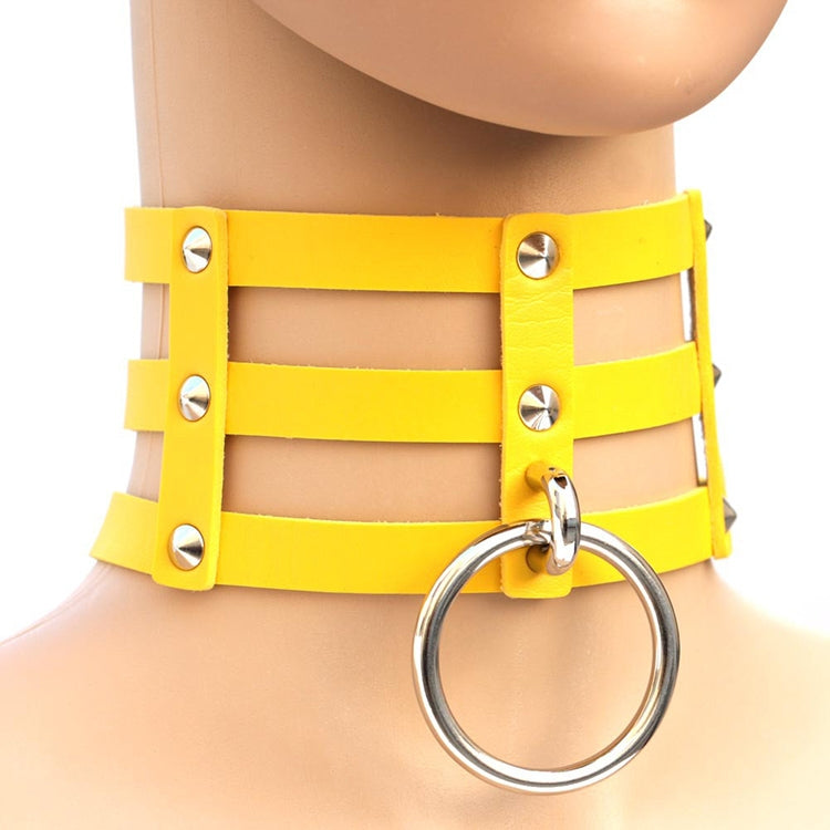 Harajuku Fashion Punk Gothic Rivets Collar Hand 3-rows Caged Leather Collar Necklace, (Green), (Red+Yellow+Red), (White+Dark Blue+Red), (Baby Blue), (Gold), (Baby Blue+White+Baby Blue), (Red+White+Green), (Dark Blue+White+Red), (Red+White+Red), (White)...