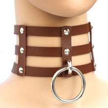 Load image into Gallery viewer, Harajuku Fashion Punk Gothic Rivets Collar Hand 3-rows Caged Leather Collar Necklace, (Green), (Red+Yellow+Red), (White+Dark Blue+Red), (Baby Blue), (Gold), (Baby Blue+White+Baby Blue), (Red+White+Green), (Dark Blue+White+Red), (Red+White+Red), (White)...