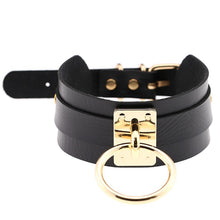 Load image into Gallery viewer, European and American Harajuku PU Leather Gold Single Ring Collar Wide Street-Snap Nightclub O-shaped Choker Necklace, Gold Ring