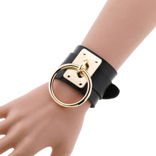 Load image into Gallery viewer, European and American Harajuku PU Leather Gold Single Ring Collar Wide Street-Snap Nightclub O-shaped Choker Necklace, Gold Ring