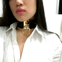 Load image into Gallery viewer, European and American Harajuku PU Leather Gold Single Ring Collar Wide Street-Snap Nightclub O-shaped Choker Necklace, Gold Ring