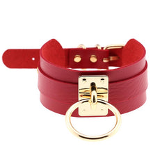 Load image into Gallery viewer, European and American Harajuku PU Leather Gold Single Ring Collar Wide Street-Snap Nightclub O-shaped Choker Necklace, Gold Ring