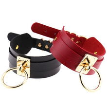 Load image into Gallery viewer, European and American Harajuku PU Leather Gold Single Ring Collar Wide Street-Snap Nightclub O-shaped Choker Necklace, Gold Ring