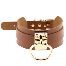 Load image into Gallery viewer, European and American Harajuku PU Leather Gold Single Ring Collar Wide Street-Snap Nightclub O-shaped Choker Necklace, Gold Ring