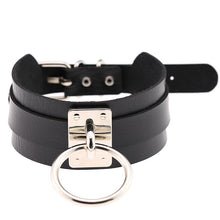 Load image into Gallery viewer, European and American Harajuku PU Leather Silver Single Ring Collar Wide Street-Snap Nightclub O-shaped Choker Necklace, Silver Ring