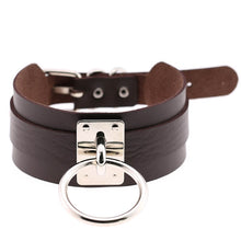 Load image into Gallery viewer, European and American Harajuku PU Leather Silver Single Ring Collar Wide Street-Snap Nightclub O-shaped Choker Necklace, Silver Ring