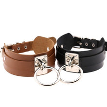 Load image into Gallery viewer, European and American Harajuku PU Leather Silver Single Ring Collar Wide Street-Snap Nightclub O-shaped Choker Necklace, Silver Ring