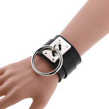 Load image into Gallery viewer, European and American Harajuku PU Leather Silver Single Ring Collar Wide Street-Snap Nightclub O-shaped Choker Necklace, Silver Ring