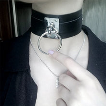 Load image into Gallery viewer, European and American Harajuku PU Leather Silver Single Ring Collar Wide Street-Snap Nightclub O-shaped Choker Necklace, Silver Ring